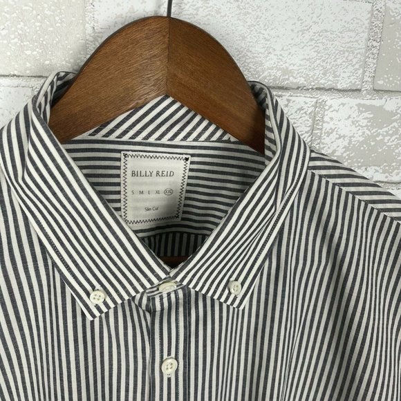 Mens XXL Billy Reid Slim Cut Vertical Thin Stripes Embroidered Logo LS/BD Shirt - Picture 4 of 9